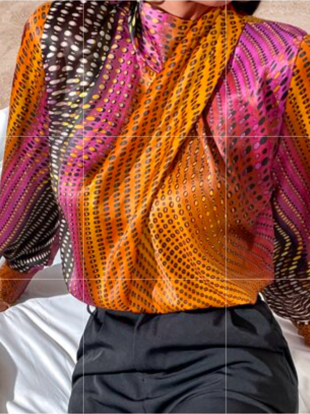 New Zara $69 Printed Multicolor Dots Blouse with Bow 4043/048 Small
